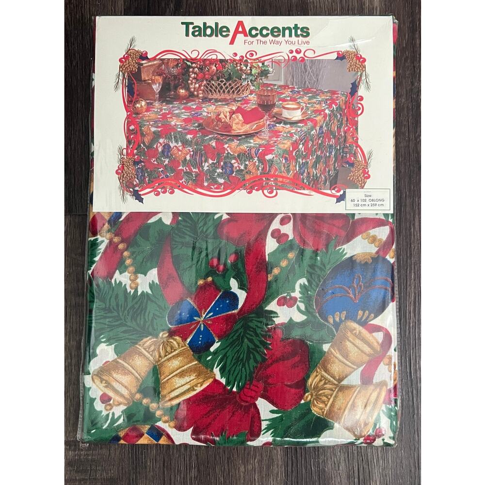Vintage Table Accents Christmas Oblong Fabric Tablecloth 60" x 102" NIP